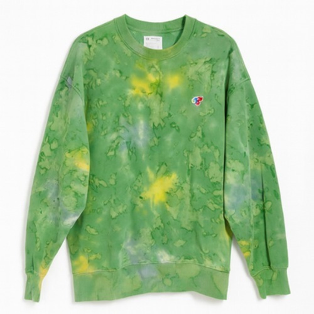 Clothes For Humans Green Tie Dye Crewneck Sweatshirt Rainbow Flower Patch L